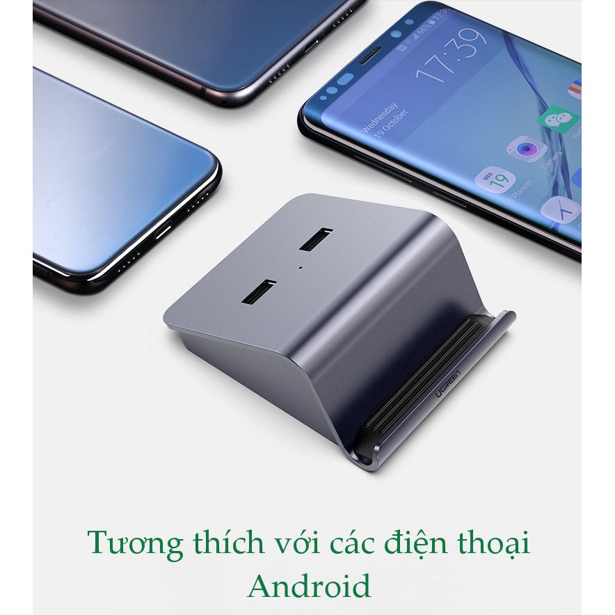 Giá đỡ điện thoại kèm Hub USB 2.0 2 cổng hỗ trợ OTG, Bluetooth 4.0 UGREEN CM214 50924