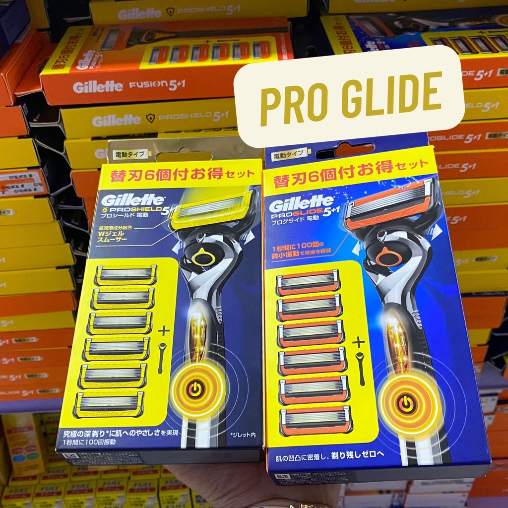 Dao cạo râu Gillette 5 lưỡi ProShield/ProGlide dùng Pin cộng 6 đầu thay thế Nhật nội địa
