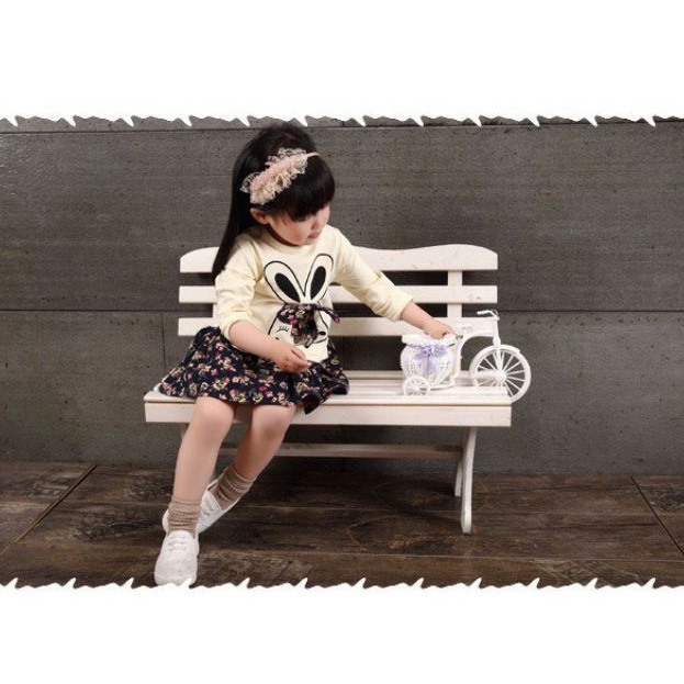 Set váy thu đông họa tiết thỏ hoa siêu xinh cho bé 1-6 Tuổi