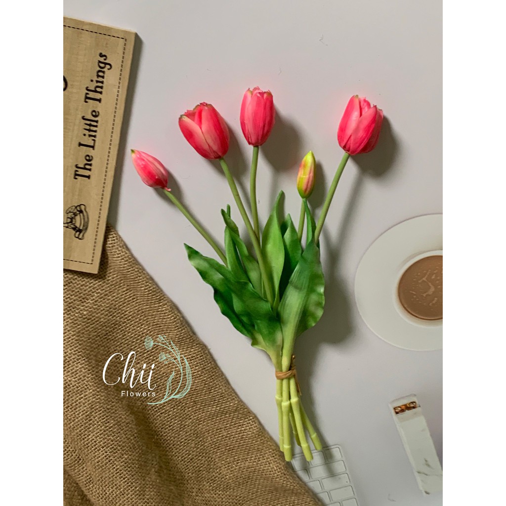 Hoa giả hoa lụa - Bó hoa tulip cao cấp nhập khẩu Hà Nội trang trí nội thất đẹp Chiiflower CH41