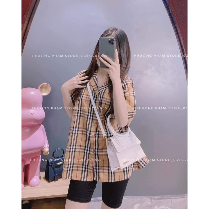 Áo Sơ Mi Nữ BBR Tay Ngắn Kẻ Sọc Form Chuẩn Chất Vải Dày Dặn Bền Màu