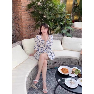 Đầm - váy hoa xanh dài tay