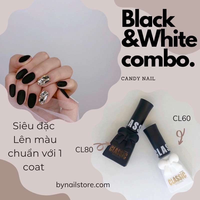 [Candy nail] Bộ sơn gel trắng đen cao cấp Hàn Quốc (2pcs)