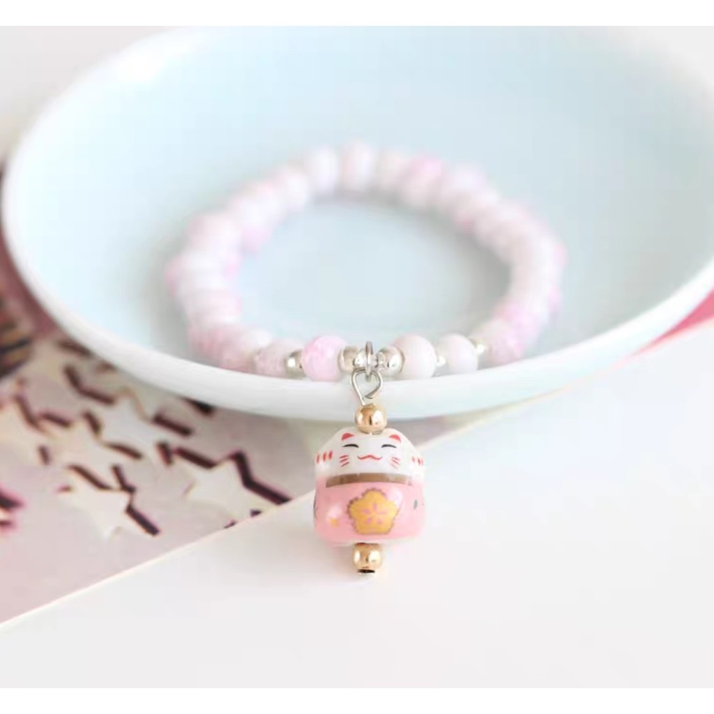 Vòng tay nữ dễ thương mèo thần tài may mắn Maneki neko vòng sứ - The Sóc's Jewelry