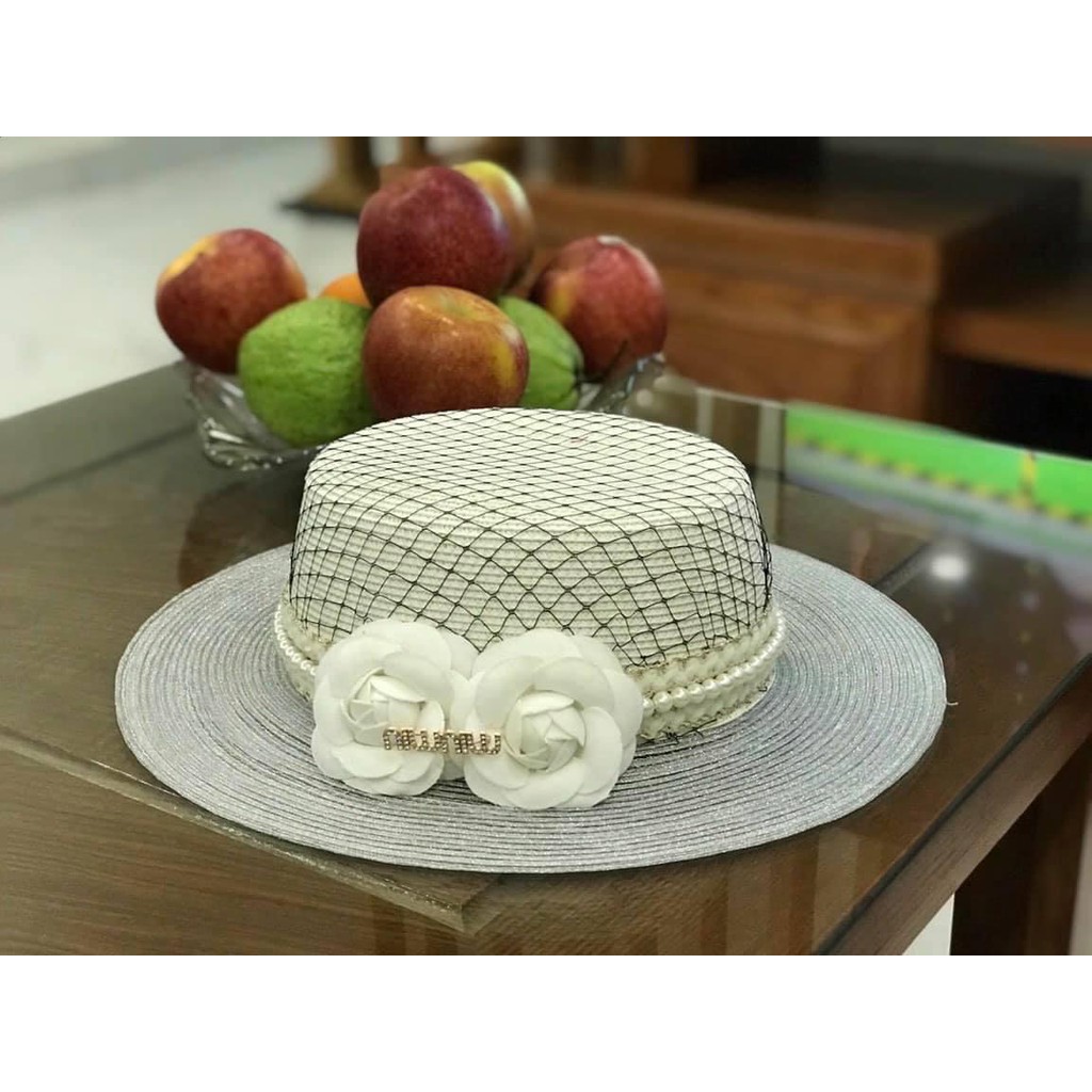 Mũ Cói Đầu Bằng, Mũ Gaucho Nơ Tiểu Thư đóng kèm hộp cứng - myphamdep68