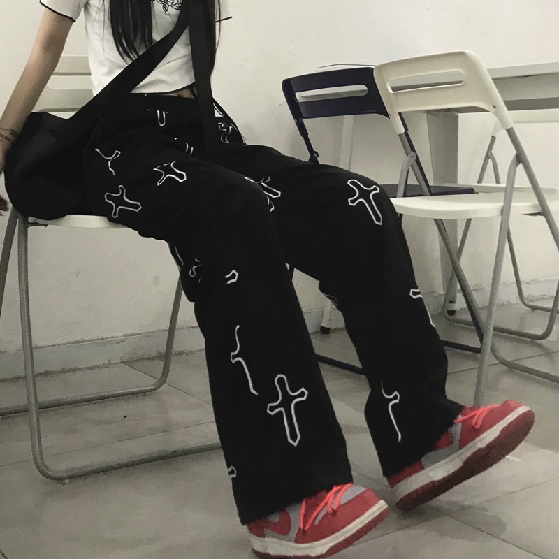 Quần dài dáng rộng ống suông thiết kế phong cách retro Nhật Bản cho nam nữ