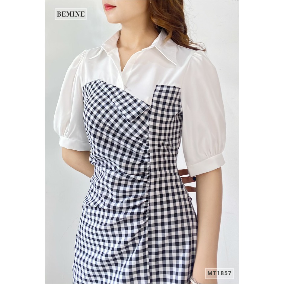 Đầm caro cúp ngực phối cổ sơ mi BEMINE MT1857ĐEN | BigBuy360 - bigbuy360.vn