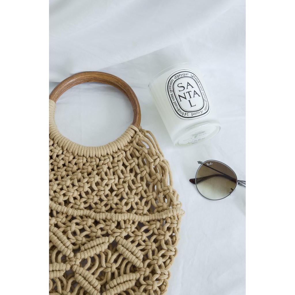 Túi đi biển, đan macrame siêu xinh xắn dành cho mùa hè, phong cách vintage, boho, Cao: 29cm Dài: 32cm Vòng quai: 11cm