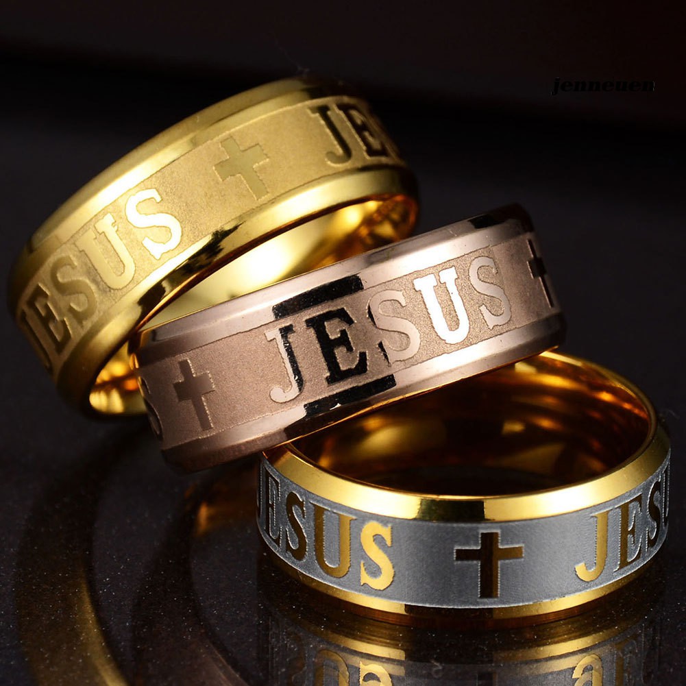 Nhẫn Kim Loại Khắc Chữ Jesus Bằng Thép Không Gỉ Cá Tính Cho Nam Và Nữ