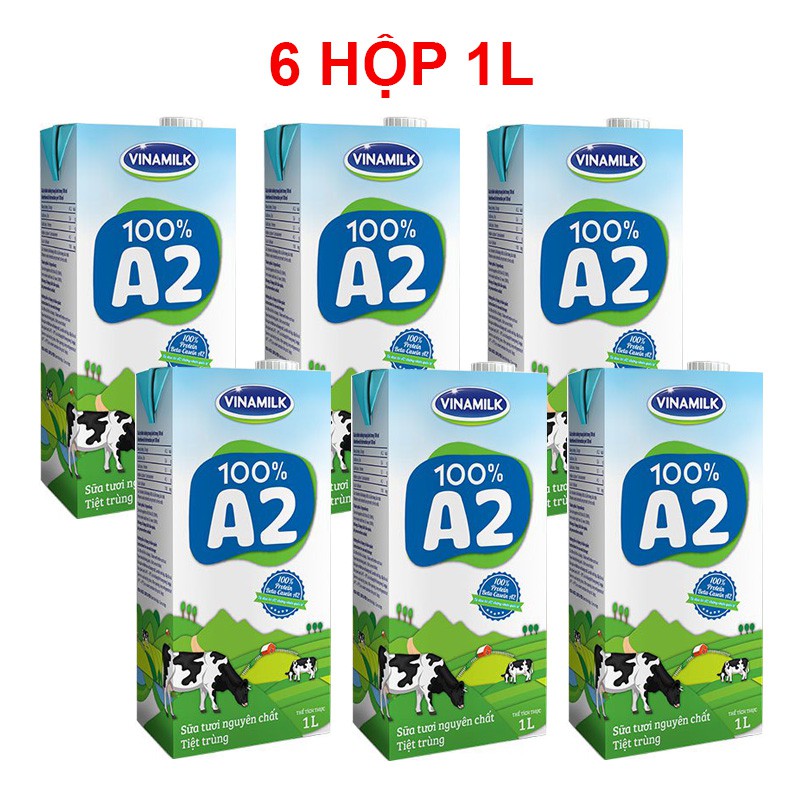 Combo 6 hộp Sữa tươi tiệt trùng A2 Vinamilk 1L