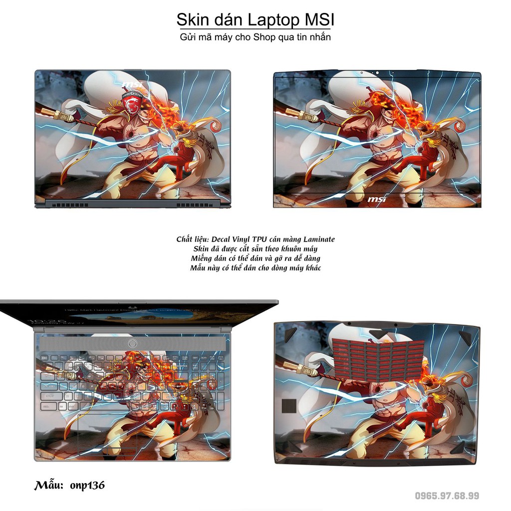 Skin dán Laptop MSI in hình One Piece nhiều mẫu 16 (inbox mã máy cho Shop)