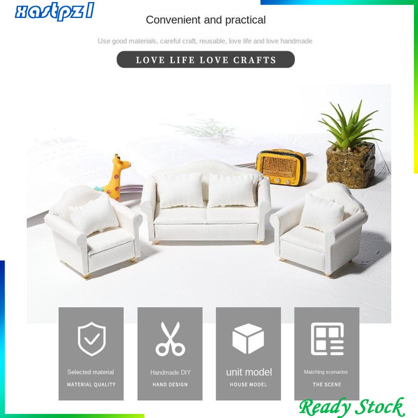 Bộ Ghế Sofa Mini Bằng Gỗ Tỉ Lệ 1 / 12 Trang Trí Nhà Búp Bê