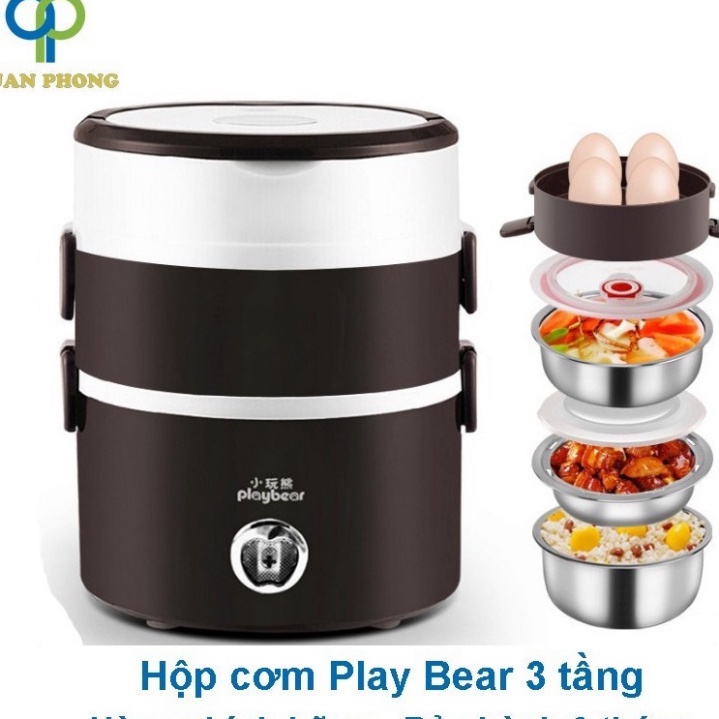 Hộp Cơm Cắm Điện Hâm Nóng Inox Cao Cấp 3 Tầng Đa Năng Làm Nóng Nhanh An Toàn Chính Hãng Play Bear
