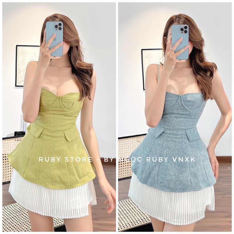 [ Phom nhỏ ] Áo hai dây cúp ngực peplum Thiết Kế RUBYSTORE hình thật kèm feedback