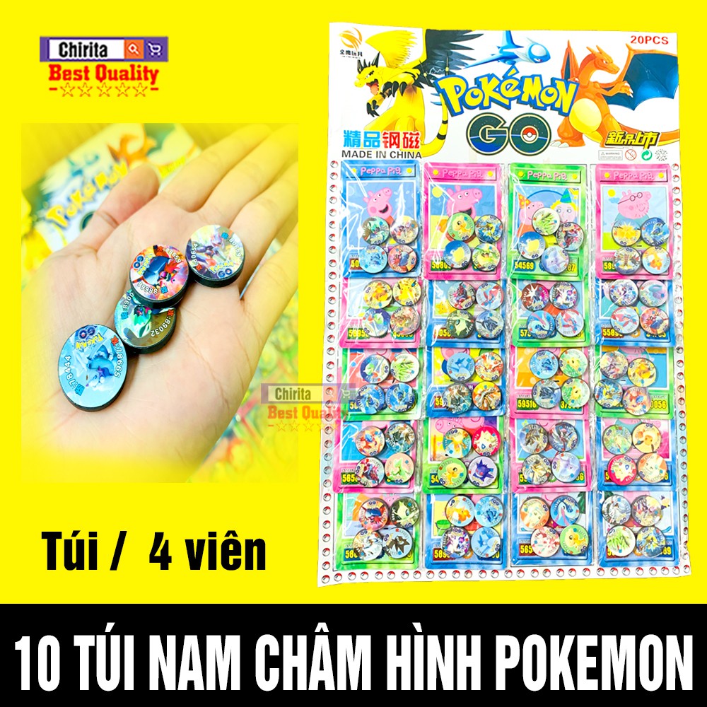 [10 TÚI ] Đồ Chơi Trẻ Em Nam Châm Vĩnh Cửu Hình POKEMON ( Túi / 4 Viên ) - Cục Hít Nam Châm