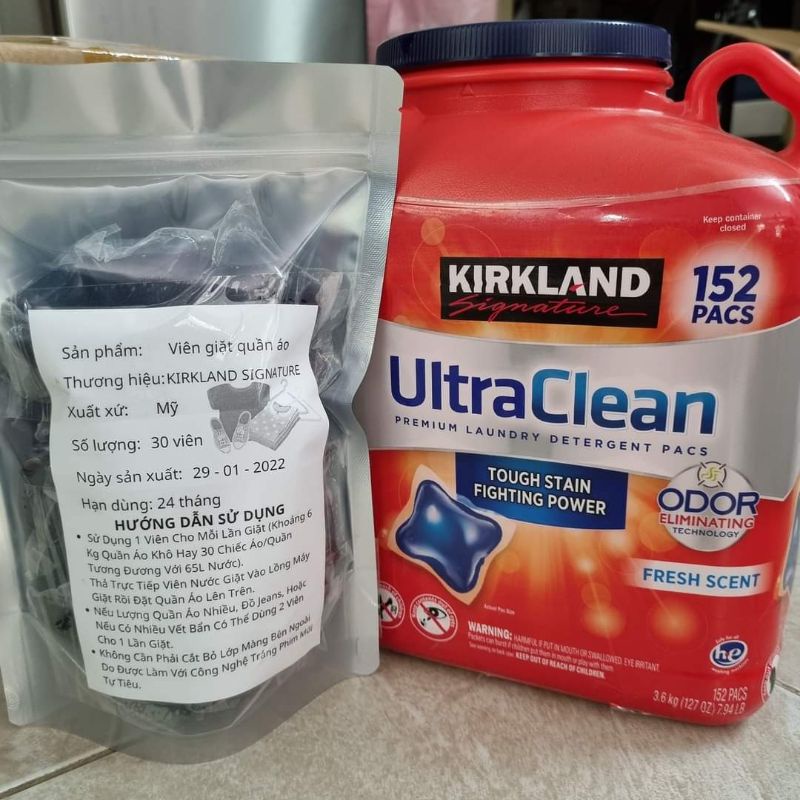 Viên giặt quần áo Mỹ Kirkland Signature Ultra Clean (Thùng 152 viên) - Chuẩn Costco