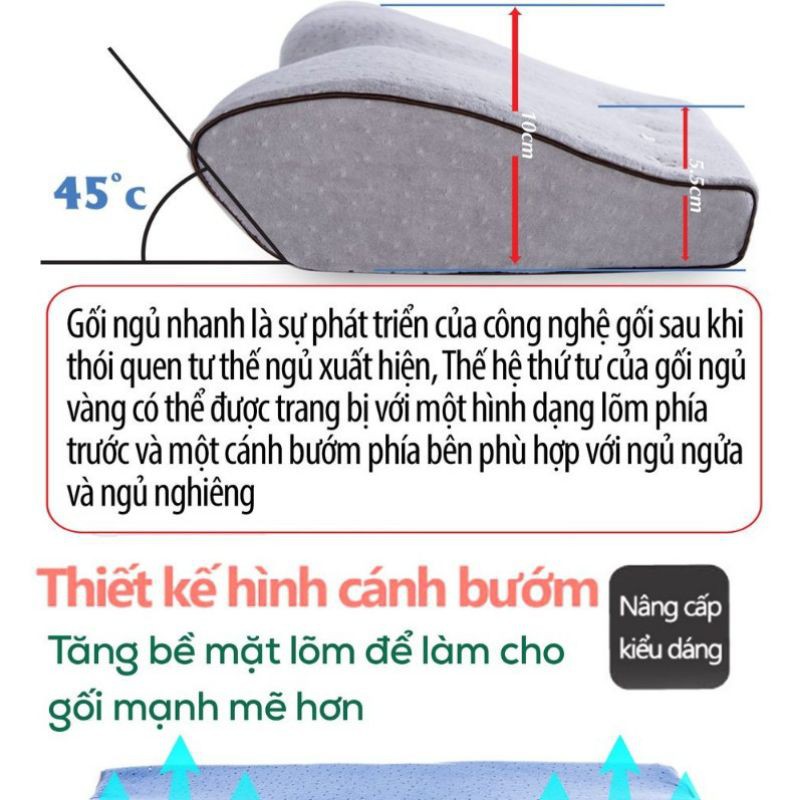 Gối Ngủ nhanh Nhật Bản Chống Ngáy ,Gối Ngủ Trị Liệu Mất Ngủ, Điều Chỉnh Đốt Sống Cổ, Đau Mỏi Vai Gáy. Tặng thêm bao gối
