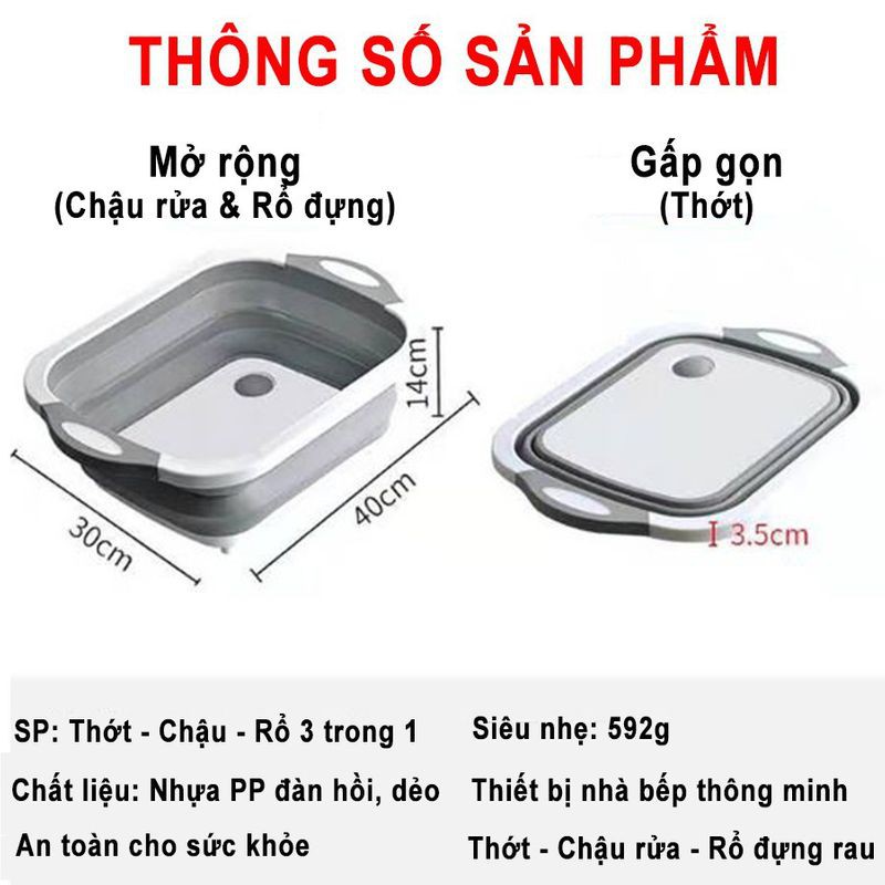 Thớt Nhựa Đa Năng 3 In 1 Kiêm Chậu Rửa, Rổ Đa Năng, Thớt Siêu Tiện Dụng