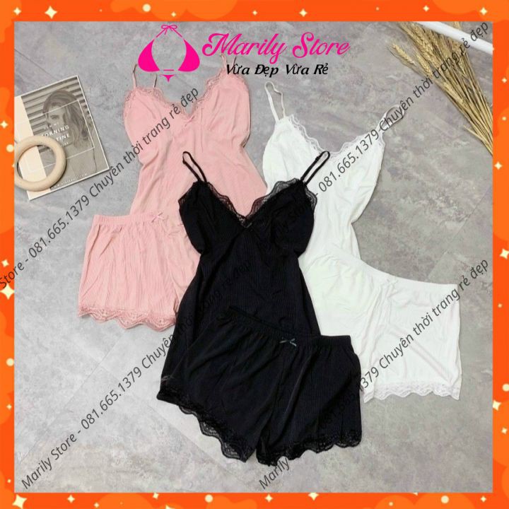 Bộ Đồ Ngủ 2 Dây Phối Ren Cao Cấp Có Đệm Ngực | BigBuy360 - bigbuy360.vn