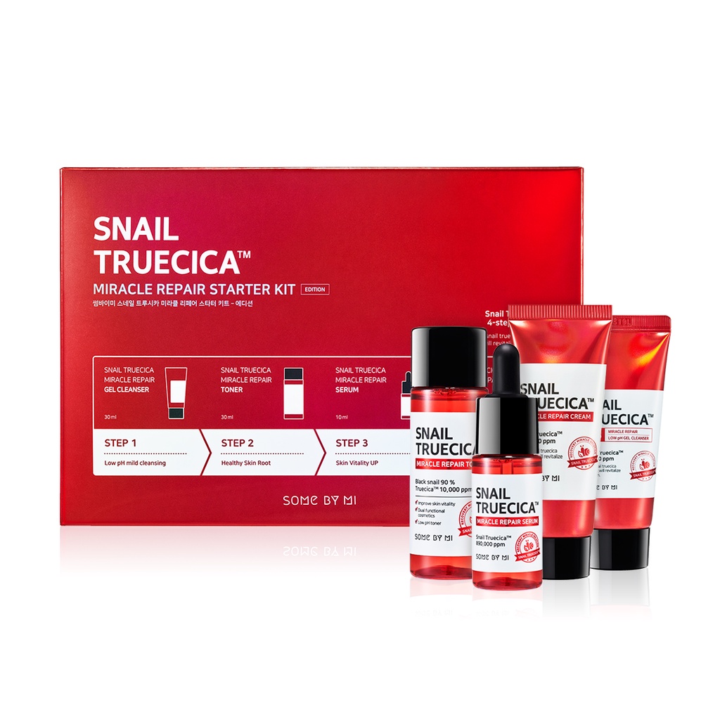 Bộ 4 sản phẩm dưỡng ốc sên toàn diện Some By Mi Snail Truecica Miracle Repair Starter Kit mini size