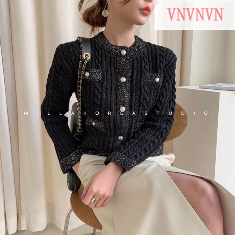 Áo Khoác Cardigan Dệt Kim Tay Dài Phối Nút Ngọc Trai Thanh Lịch | BigBuy360 - bigbuy360.vn