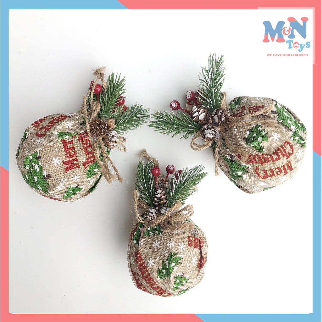 Combo 3 quả châu cao cấp bọc vải bố tròn treo cây thông Noel trang trí Giáng sinh đường kính 8cm