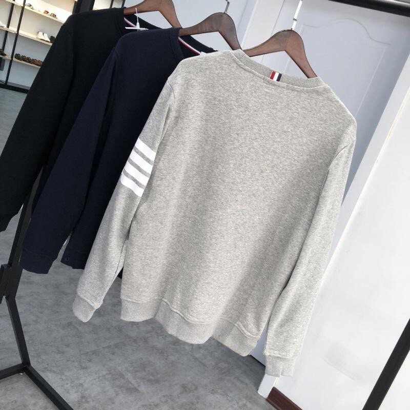 Áo Sweater Nỉ Cổ Tròng Trơn 4 Vạch Cánh Tay Thời Trang Hàn Quốc Chất Liệu Mềm Mịn