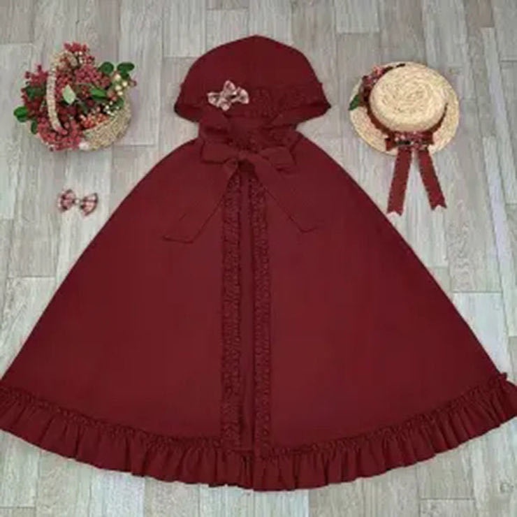 Đầm tay dài màu đỏ phong cách Lolita Nhật Bản