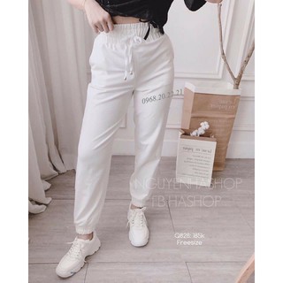 quần jogger nữ cạp cao bo gấu chất da cá