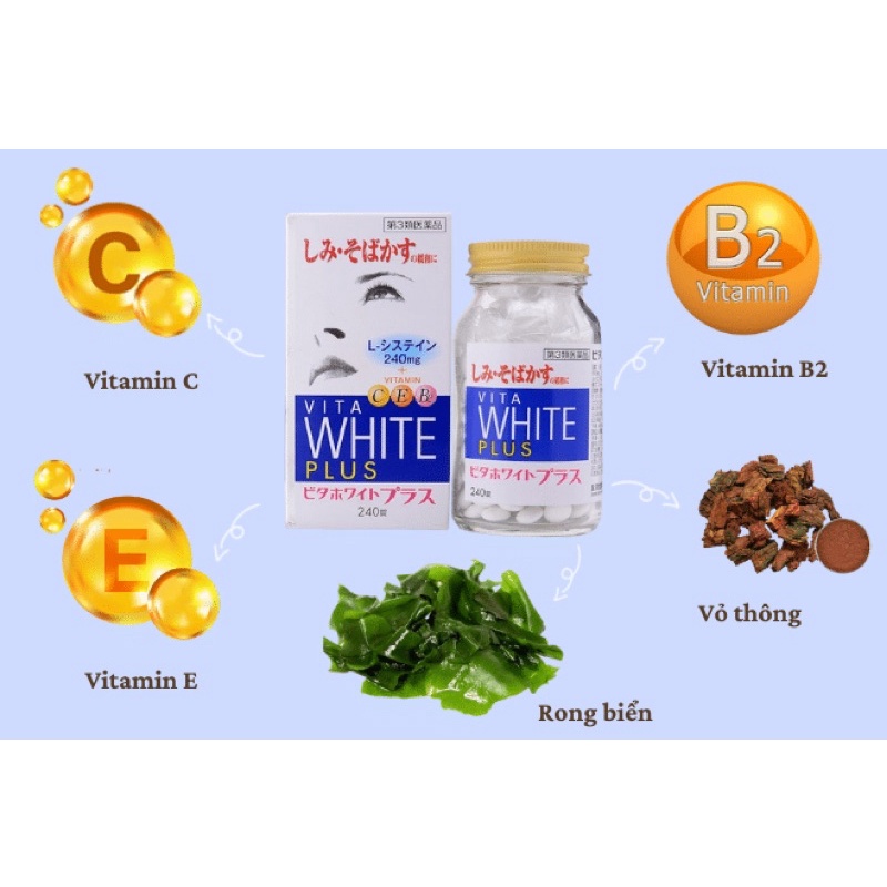 Viên uống trắng da, mờ thâm nám Vita White Plus 240 viên Nhật Bản Chính Hãng