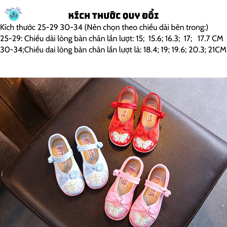 Giẩy Búp Bê Vải Thêu Hoa Xinh Xắn Cho Bé Gái (Từ 2 đến 10 Tuổi)