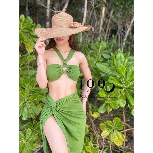 Set Bikini Đồ Bơi 3 Món Hồ Ngọc Hà Áo Khoen Tròn Váy Xoắn Eo BM-012 | BigBuy360 - bigbuy360.vn