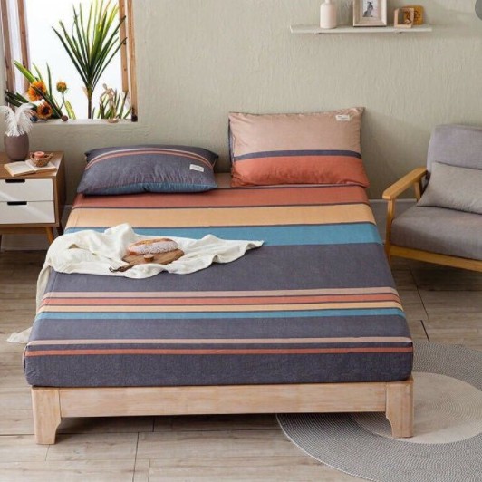 Bộ ga giường cotton tici kẻ vintage vải dày, họa tiết kẻ cá tính đủ size nệm 1m2 1m4 1m6 1m8 2m2