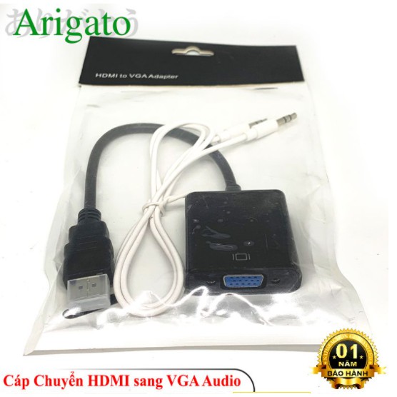 Cáp chuyển đổi HDMI sang VGA kèm dây audio 3.5-Bộ đầu chuyển cổng HDMI ra VGA giắc HDMI to VGA,dây máy chiếu