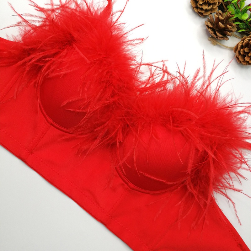 Xiangbao Áo Lót Nâng Ngực Cổ Chữ V Hở Lưng Giả Lông Vũ Màu Trơn Gợi Cảm Cho Nữ Đi Hộp Đêm