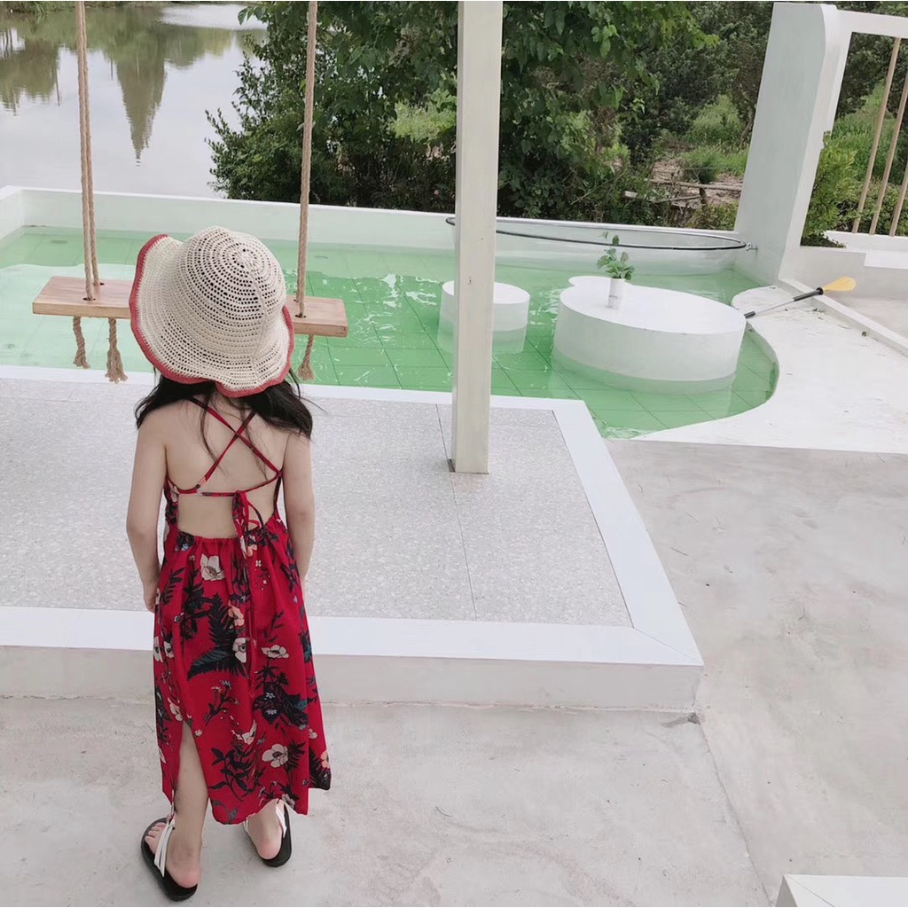 ( Ảnh Thật ) Váy Đầm maxi đan dây phía sau lưng Bé Gái