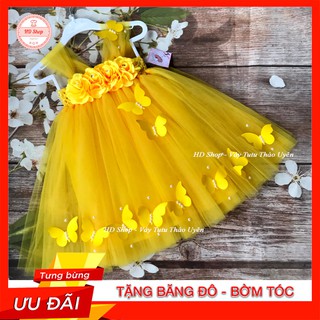 Đầm công chúa cho bé ❤️FREESHIP❤️ Đầm công chúa đính hoa hồng bướm cho bé gái