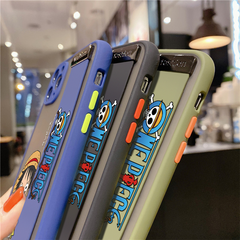 (Có Vỏ đeo tay)Ốp lưng điện thoại iPhone 11 12 Pro Max 12 Mini Vỏ Anime Luffy Bìa Phim hoạt hình Chống va đập Mặt sau mờ Mặt sau Bảo vệ toàn bộ Ống kính