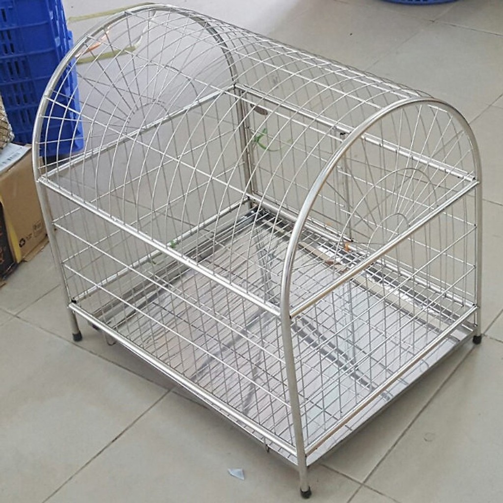 Chuồng chó mèo inox mái vòm cỡ đại (60x45x59)- kèm khay hứng