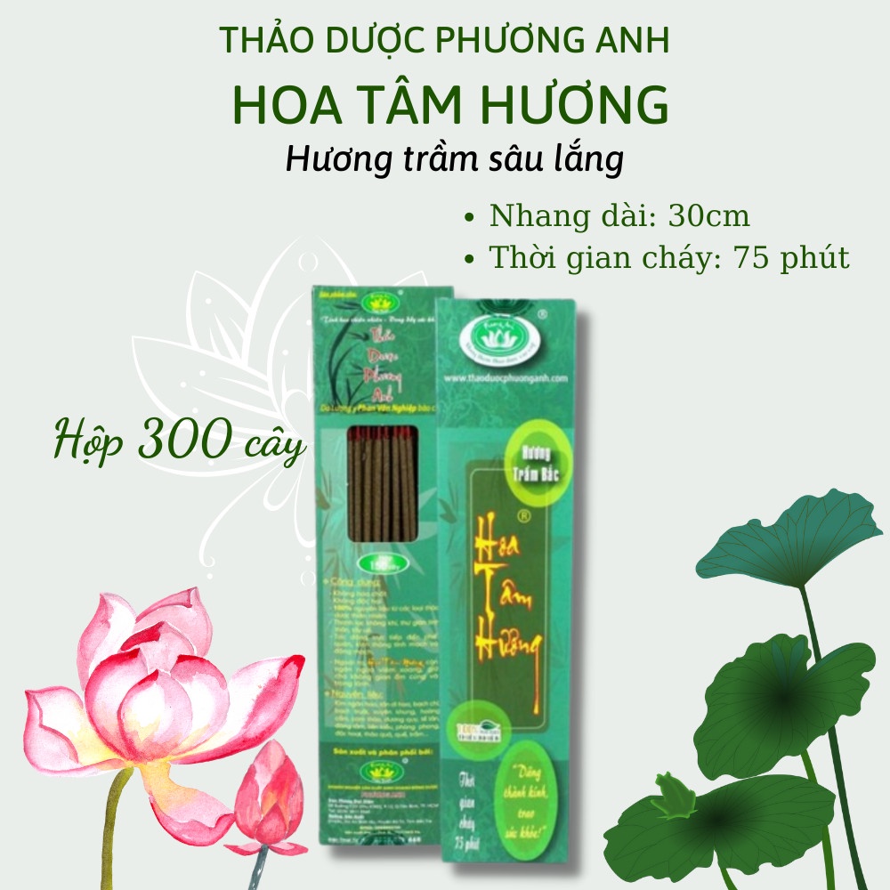 Nhang sạch thảo dược 100%: HOA TÂM HƯƠNG - Hộp 300 cây - Nhang Sạch Hương Trầm Bắc, Hương Quế