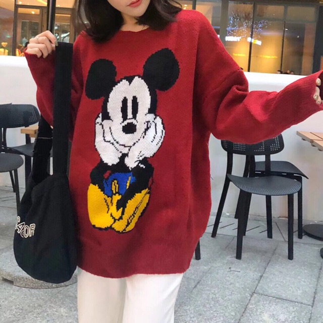 Áo len mickey dáng rộng 🍒FREESHIP🍒 áo cadigan len mịn họa tiết style Hàn Quốc