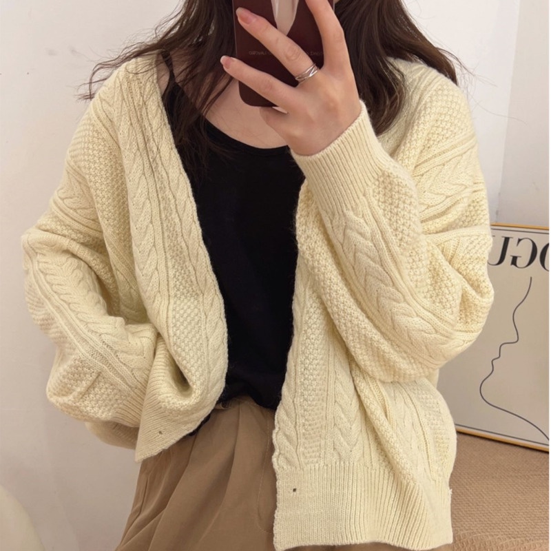 Áo Khoác Len Dệt Kim Dày Một Hàng Nút Phong Cách Hàn Quốc Thời Trang Mùa Thu Cho Nữ