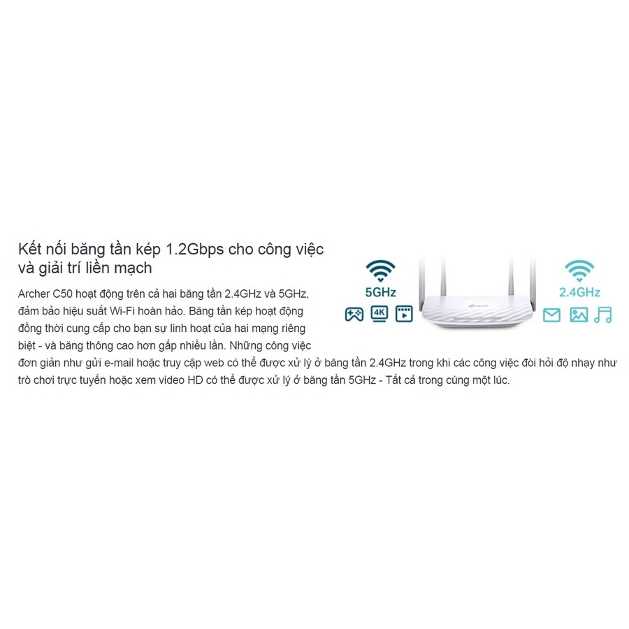 TPLINK Router băng tần kép Wi-Fi AC1200 Archer C50 | BigBuy360 - bigbuy360.vn