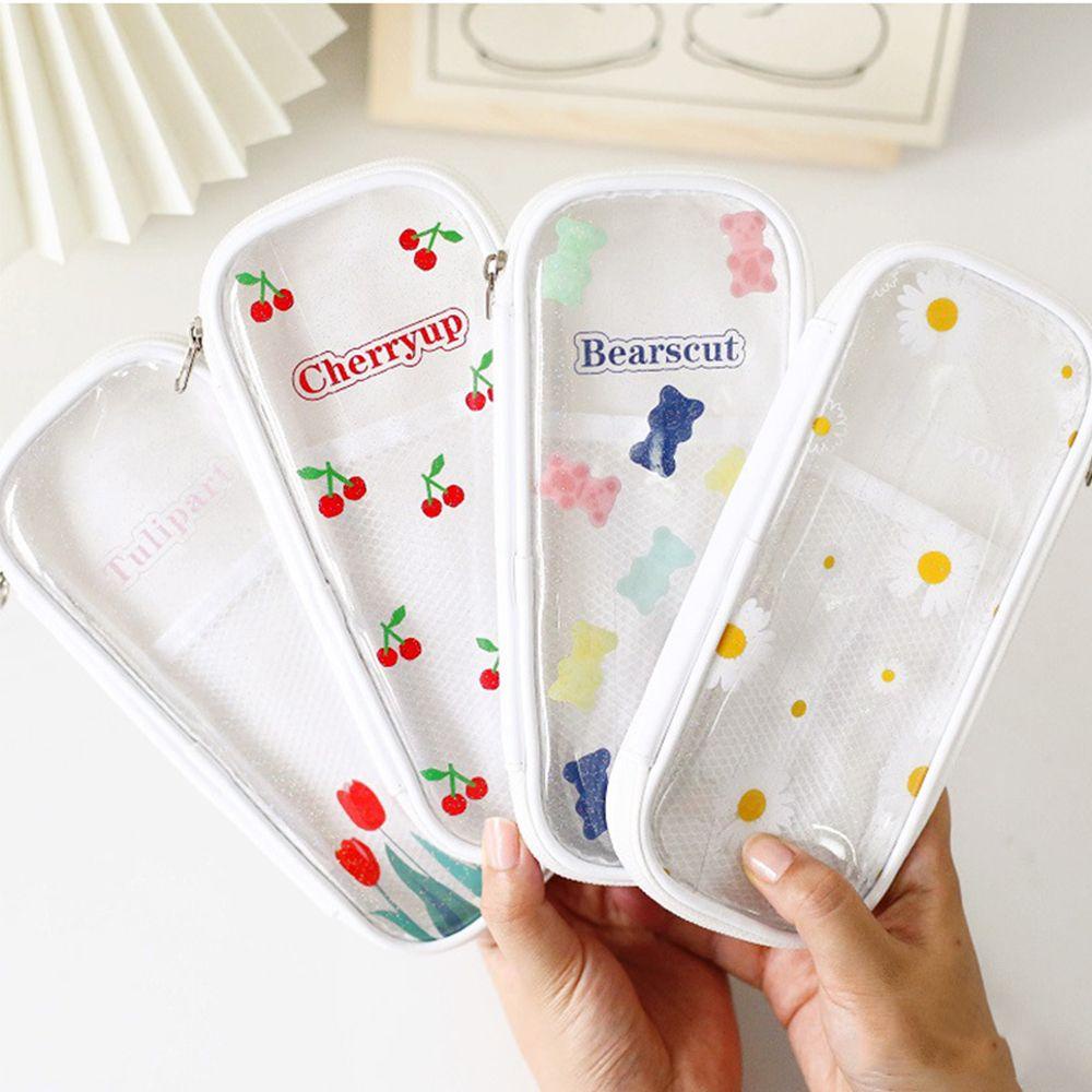 Bóp Viết Trong Suốt In Hình Gấu Và Cherry Dễ Thương