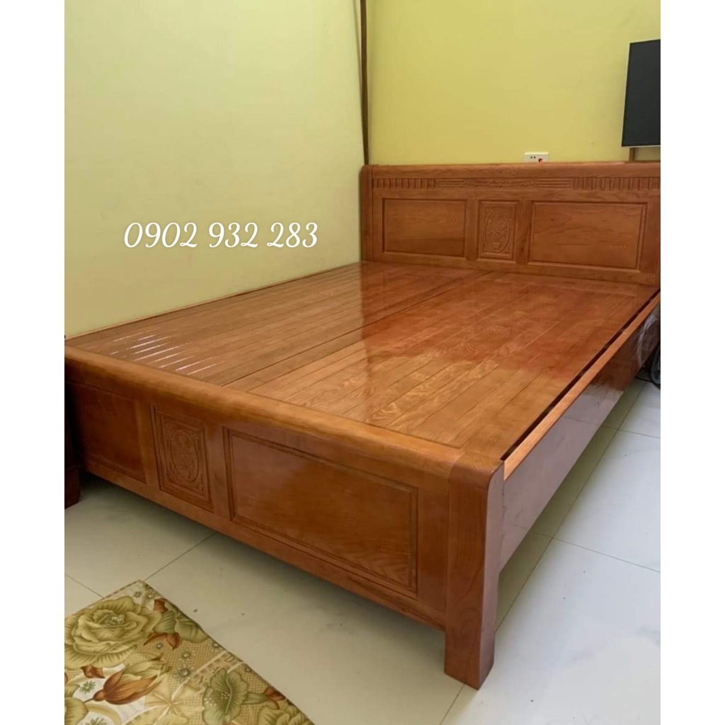 Giường ngủ gỗ sồi dạt phản màu cánh gián kích thước 1m6x2m và 1m8x2m
