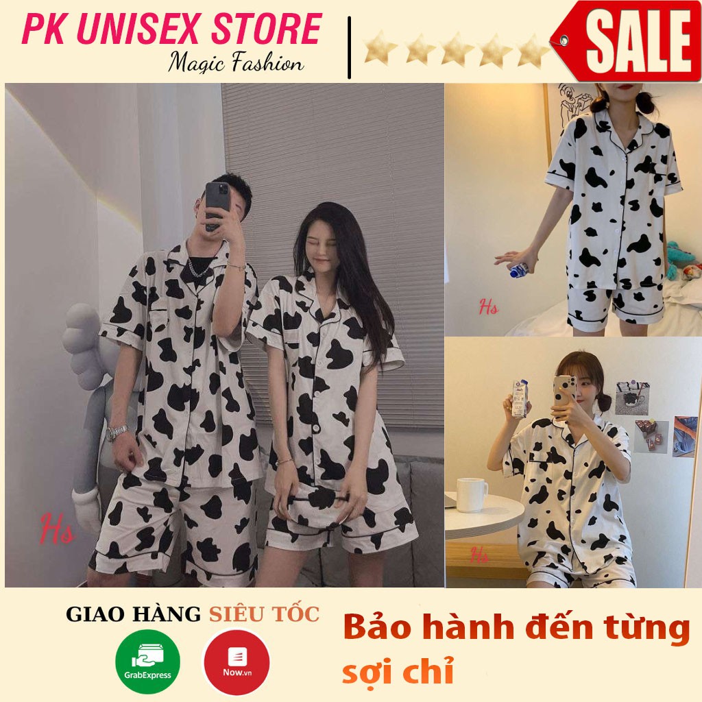 Bộ Đồ Ngủ Bò Sữa Nam Nữ Chất Lụa Đũi Mát Mẻ, Đồ Đôi Bò Sữa Cực Kỳ Đáng Yêu PK unisex
