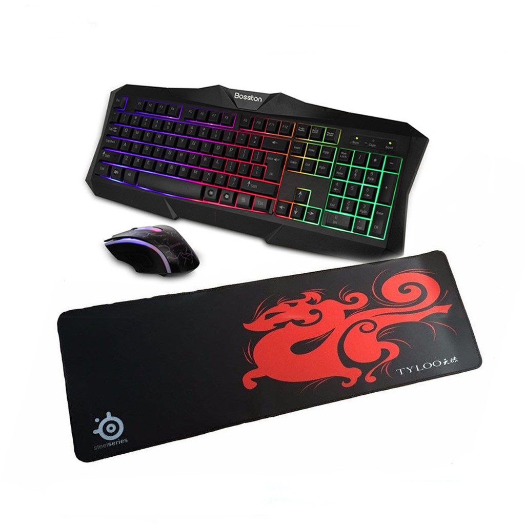 [Tặng lót chuột khủng 70x30] Bộ Chuột Và Bàn Phím BOSSTON 837 có dây Cao Cấp chuyên Game
