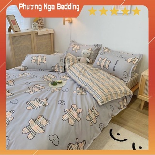 Set Chăn Ga Và Vỏ Gối Teddy Xanh Cotton Poly Nhập Khẩu Mềm Mịn