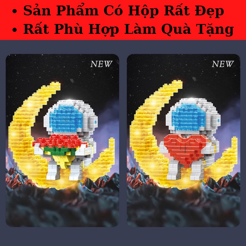 Đồ Chơi Bộ Lắp Ráp Hoa Trái Tim / Phi Hành Gia Có Đèn Led , Bộ Xếp Hình Nhà Du Hành Vũ Trụ Cực Đẹp Cho Bé Trai Và Bé Gái