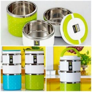 Cặp lồng giữ nhiệt 3 tầng chấm bi, cặp lồng giữ nhiệt đa năng